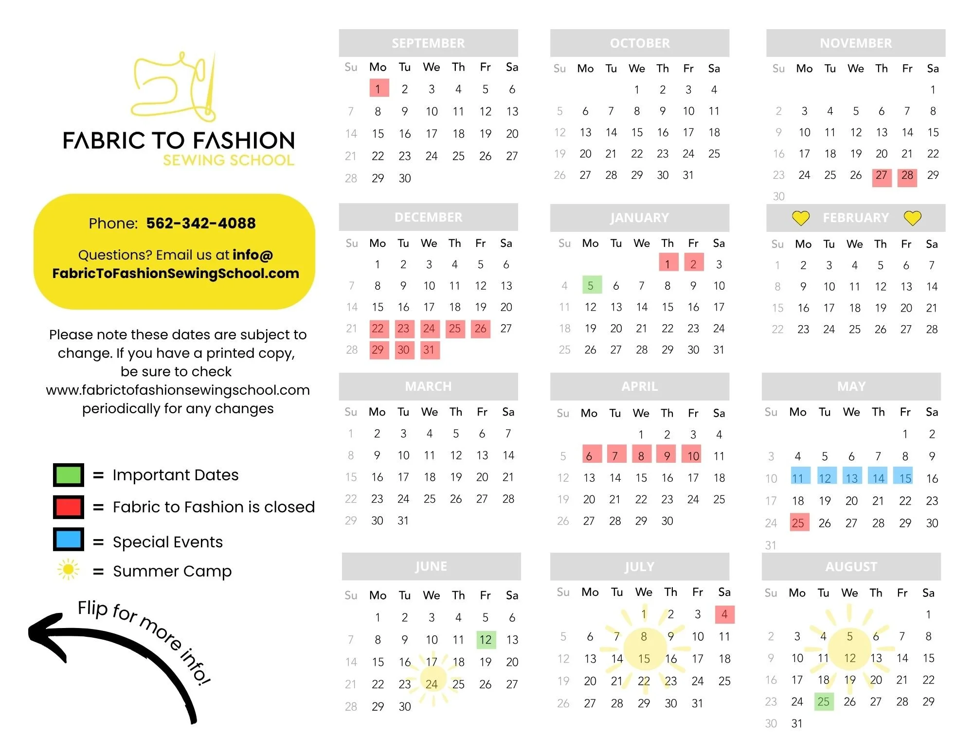 Youth Sewing Student Calendar - Fabric To Fashion